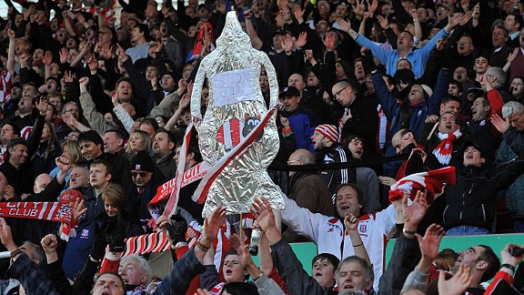 Stoke City fans celebrate after the final whistle