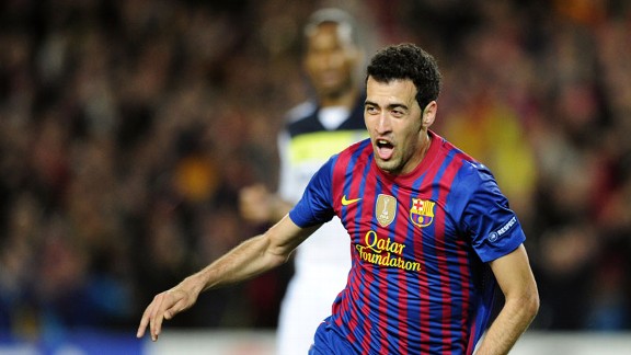 Sergio Busquets celebrates after tapping home the opening goal at the Camp Nou