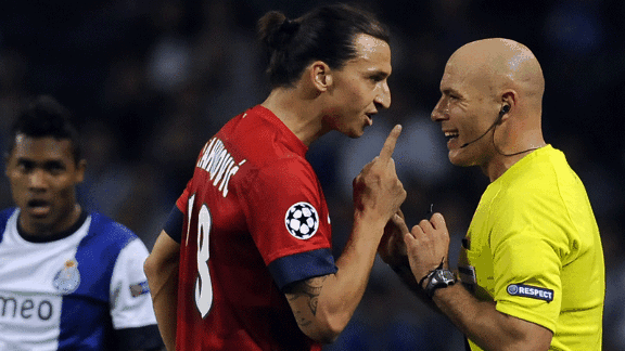 Zlatan Ibrahimovic angry with ref