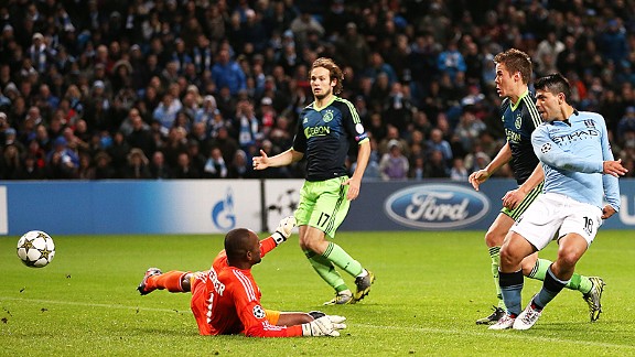 Sergio Aguero brings City level at 2-2 against Ajax