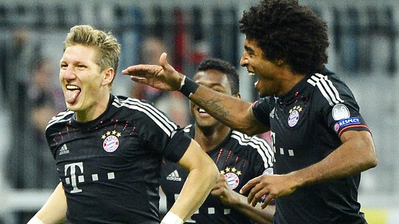 Joy for Bastian Schweinsteiger after he scored the opener in Bayern Munich's thrashing of Lille