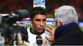 Paulinho of Corinthians is interviewed after the Club World Cup semi-final