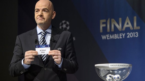 UEFA general secretary Gianni Infantino picks out AC Milan