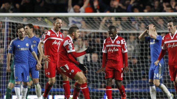 Shaun Wright-Phillips reacts after putting QPR in front against Chelsea