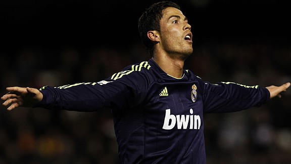 Cristiano Ronaldo celebrates after scoring against Valencia