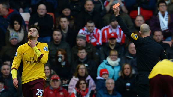 Carl Jenkinson receives his marching orders during the 1-0 win over Sunderland