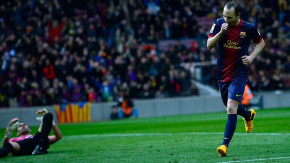 Andres Iniesta rolled home Barcelona's fifth in the 90th minute