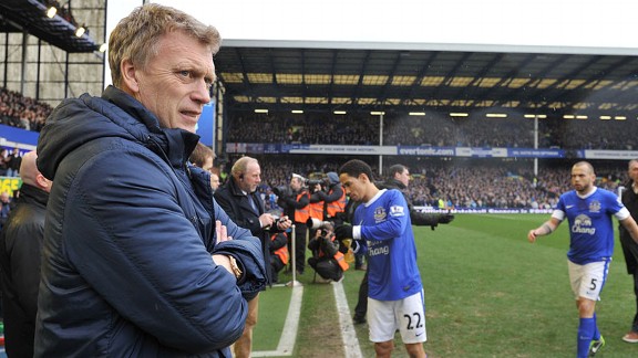 David Moyes dugout Everton v Wigan