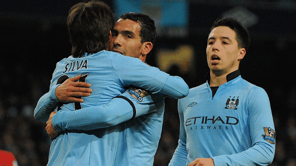 David Silva, Carlos Tevez and Samir Nasri celeb Man City