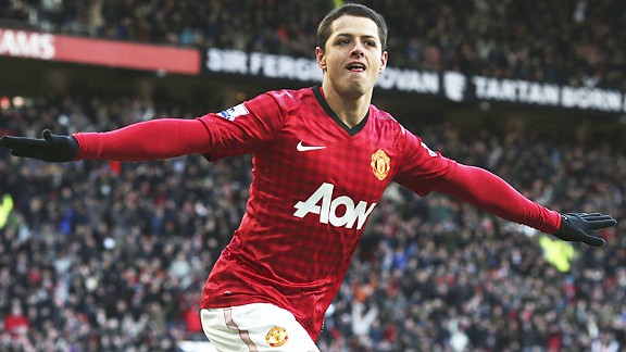 Javier Hernandez celebrates after putting Man United in front after only five minutes against Chelsea
