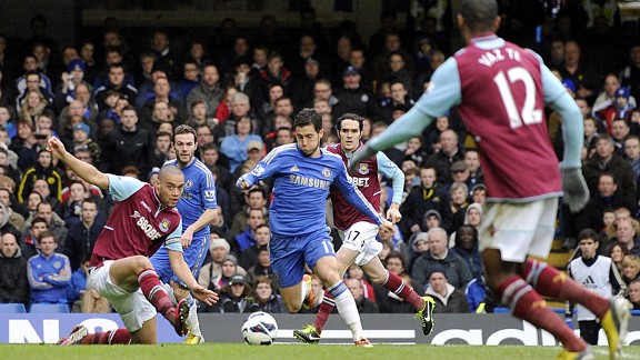 Eden Hazard's goal put Chelsea 2-0 in front against West Ham