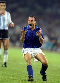 Salvatore 'Toto' Schillaci celebrates one of his six goals at Italia 90