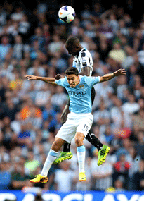 Jesus Navas jumps Man City v Newcastle