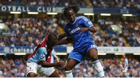 Romelu Lukaku battles for the ball in Chelsea's 2-1 win over Aston Villa.