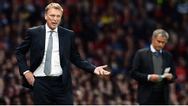 David Moyes barks out the instructions as Jose Mourinho looks on