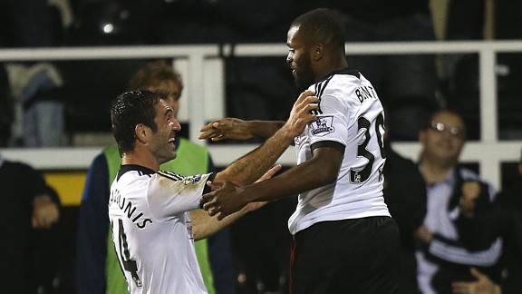 Darren Bent celebrates putting Fulham into the lead.