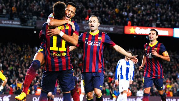Barcelona took the lead against Espanyol when Neymar expertly set up Alexis.