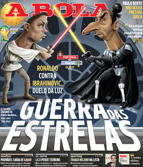 A Bola's brilliant 'Ronaldo vs Zlatan lightsaber duel' cover