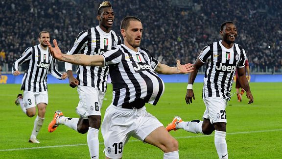 Leonardo Bonucci scored Juventus' second goal in their top-of-the-table clash with Roma.