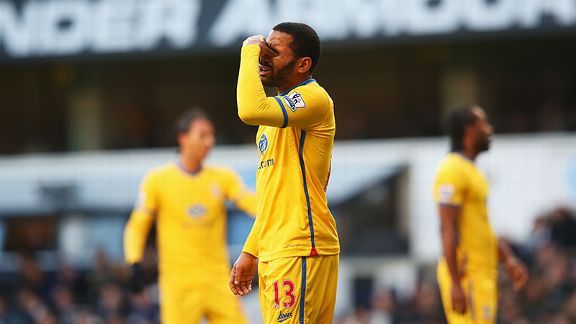 Crystal Palace's Jason Puncheon reacts to his penalty miss against Tottenham.