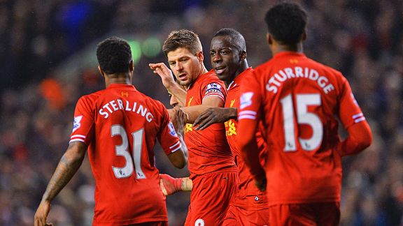 Steven Gerrard is congratulated after bringing Liverpool back on level terms.