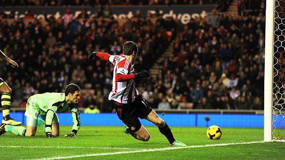 Adam Johnson puts Sunderland in front against Stoke.