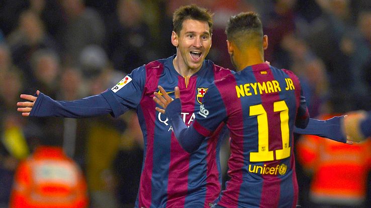 If Neymar scores for Barcelona, there is a good chance it was assisted by Lionel Messi.