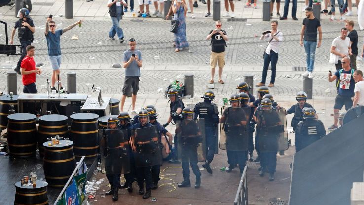 French Riot police England supporters