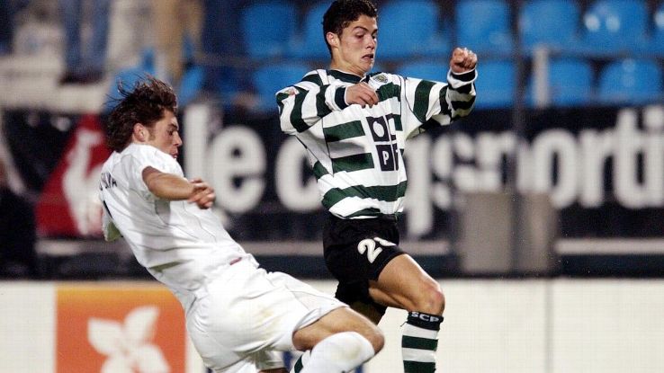 Cristiano Ronaldo playing for Sporting Lisbon in 2002