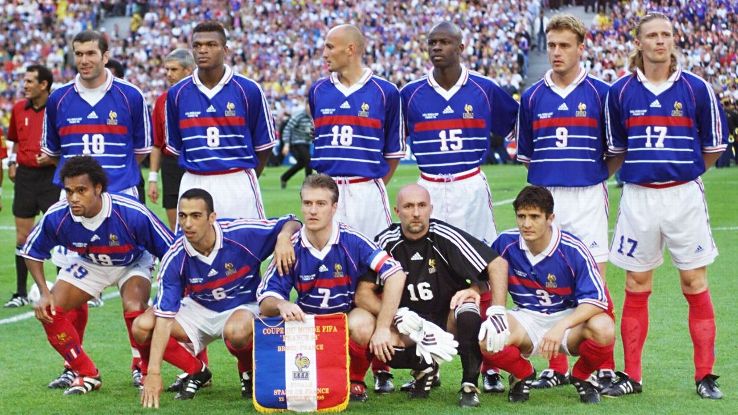 Zinedine Zidane, top left, won the 1998 World Cup with Didier Deschamps, centre bottom.