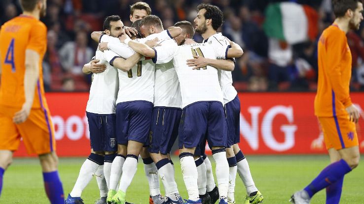 Italy celebrate after scoring against Netherlands on Tuesday.