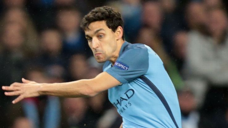 Jesus Navas in action for Manchester City during their Champions League game against Celtic.