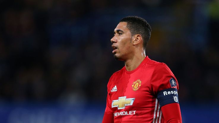 Chris Smalling in action for Manchester United in their FA Cup quarterfinal clash against Chelsea in March 2017.