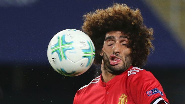 Fellaini takes ball to face vs Real 170808