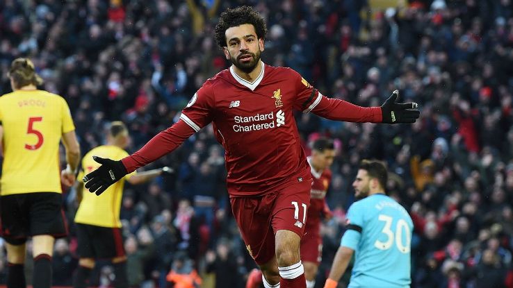 Mohamed Salah set a Liverpool record for goals in a debut season with his 34th of the season.