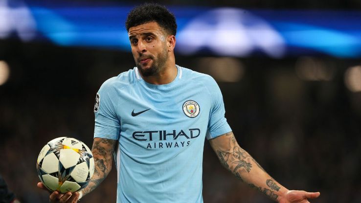 Kyle Walker reacts during Manchester City's 2-1 defeat to Liverpool.