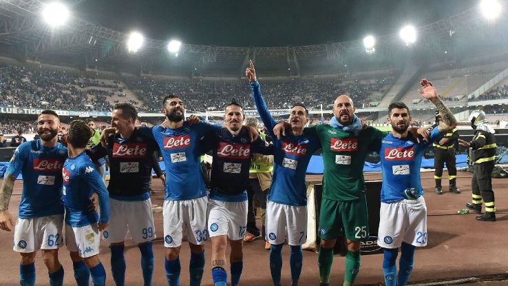 Napoli celebrate their come-from-behind win against Udinese.