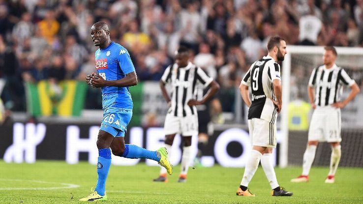 Juventus players react after Kalidou Koulibaly scored a decisive winner for Napoli.