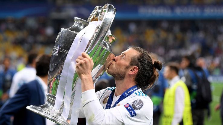 Real Madrid's Gareth Bale celebrates after winning the Champions League