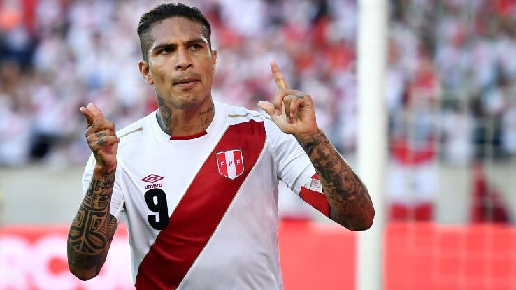 Paolo Guerrero celebrates after scoring for Peru in their friendly win against Saudi Arabia.