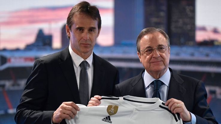 Julen Lopetegui was introduced by Madrid's Florentino Perez.