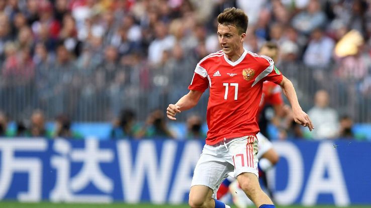 Aleksandr Golovin dribbles during Russia's World Cup group-stage win over Saudi Arabia.