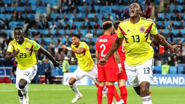 Yerry Mina scored three goals for Colombia at the World Cup finals.