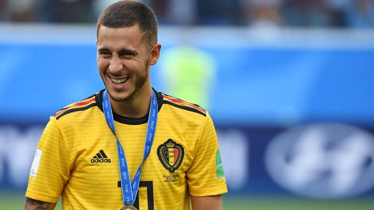 Eden Hazard celebrates after Belgium beat England in the World Cup third-place match.