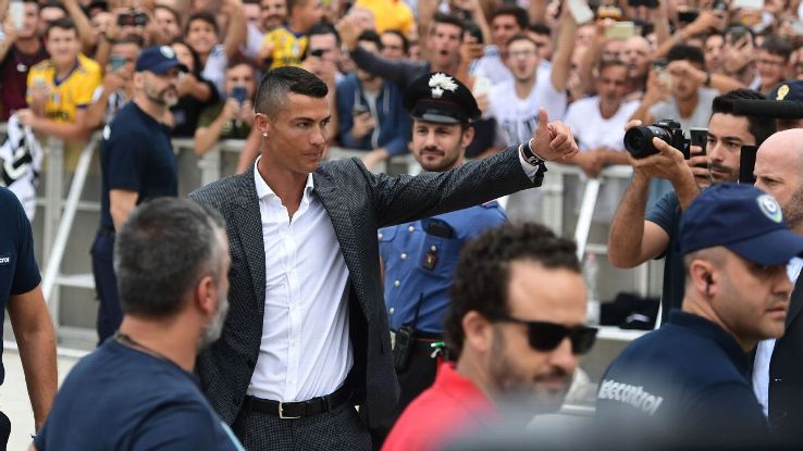 Cristiano Ronaldo arrives at the Juventus medical centre.