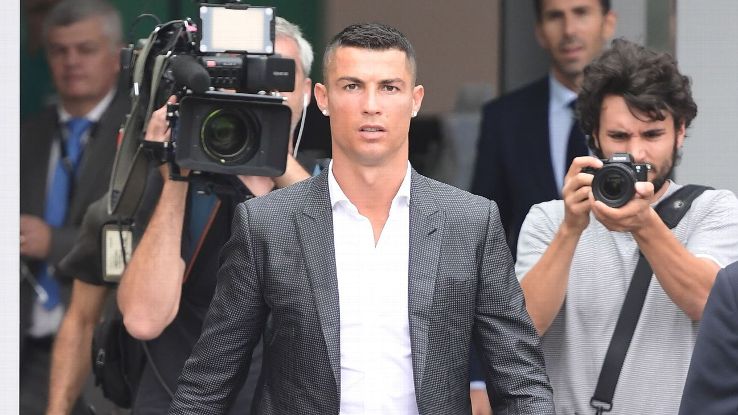 Cristiano Ronaldo arrives at Juventus' Allianz Stadium.