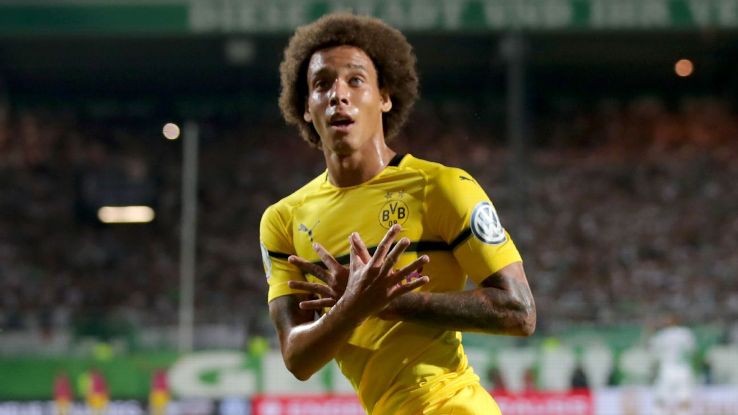 Axel Witsel celebrates after scoring a late equaliser in the DFB-Pokal on his Dortmund debut.