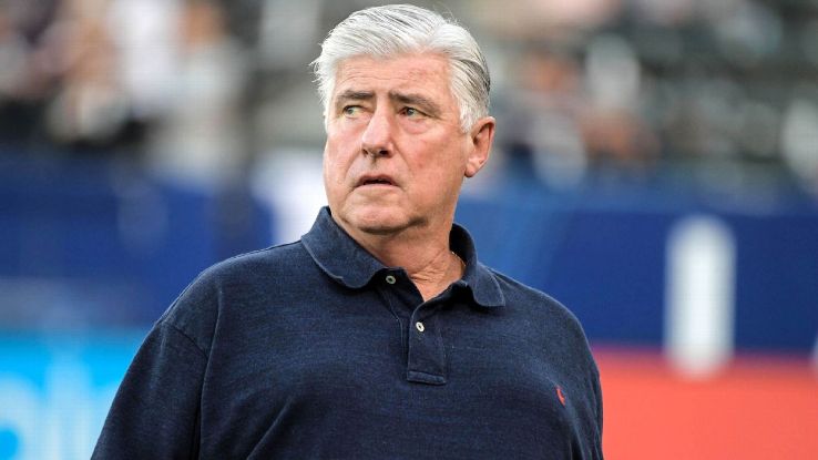 Sigi Schmid reacts during his LA Galaxy's MLS win over Columbus Crew.