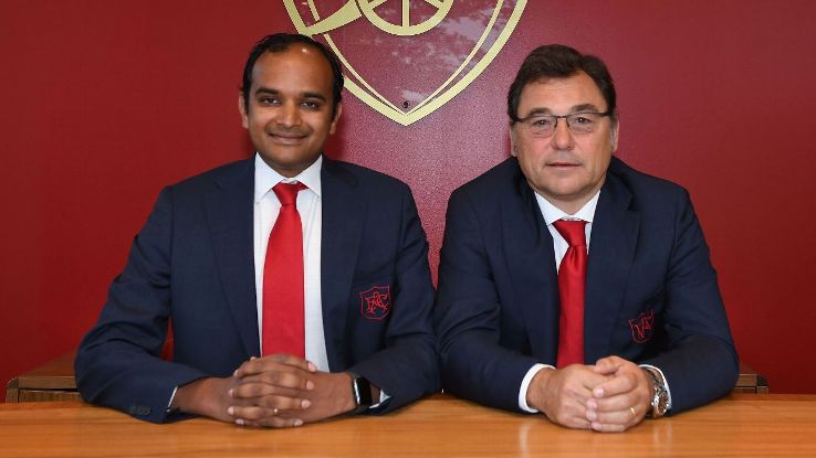 Vinai Venkatesham, Arsenal's managing director, and Raul Sanllehi, head of football.