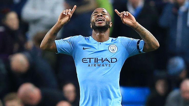 Manchester City's Raheem Sterling celebrates his second goal against Southampton